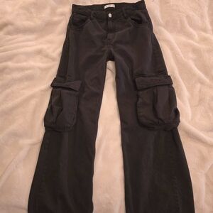 Pull&Bear Black Wide-Leg Cargo Jeans